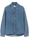 Ami Alexandre Mattiussi Ami Paris Ami De Coeur Embroidered Cotton Denim Button-down Shirt In Blue