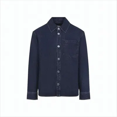 Ami Alexandre Mattiussi Button-down Denim Shirt With Chest Pocket And Embroidery In Blue
