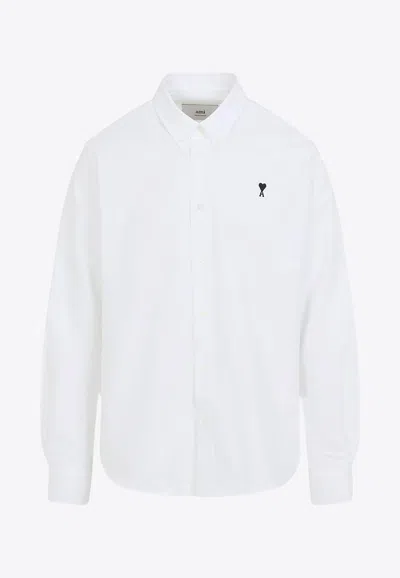 Ami Alexandre Mattiussi Button-down Logo-embroidered Shirt In White