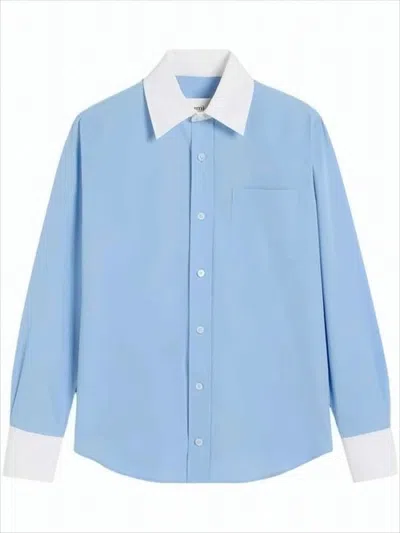 Ami Alexandre Mattiussi Button-down Shirt With Contrasting Collar And Cuffs In Blue
