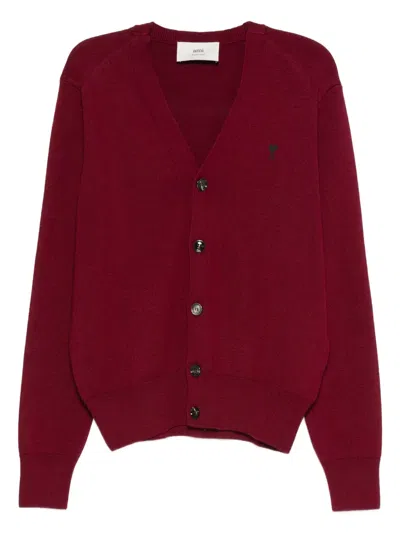 Ami Alexandre Mattiussi Button-front Logo-embroidery Cardigan In Red