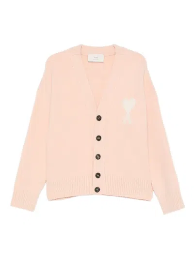 Ami Alexandre Mattiussi Button Heart Cardigan In Pink