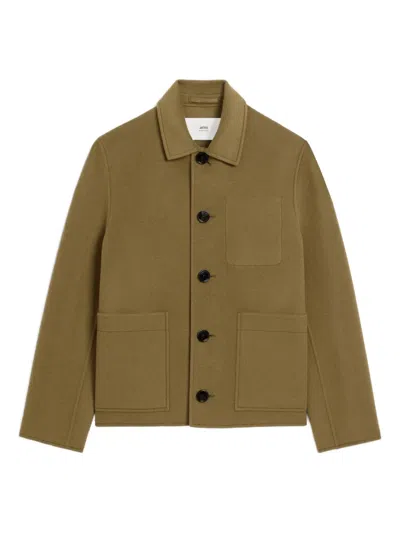 Ami Alexandre Mattiussi Green Wool Boxy Buttoned Jacket Green In Nude
