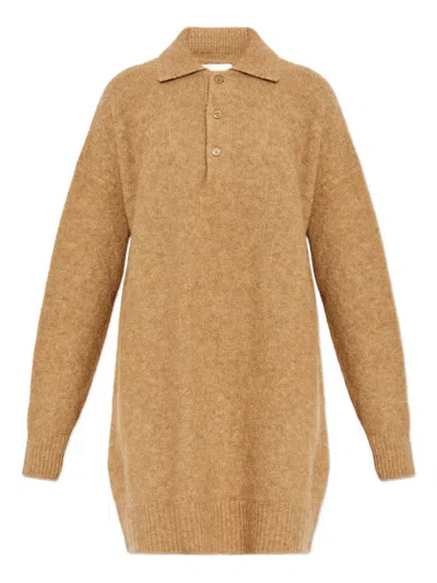 Ami Alexandre Mattiussi Buttoned Collared Dress In Brown