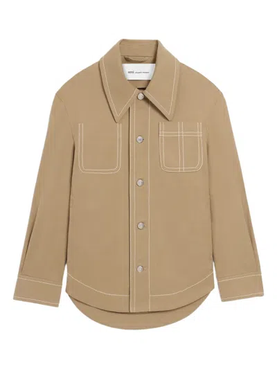 Ami Alexandre Mattiussi Beige Cotton Worker Buttoned Jacket Beige In Brown