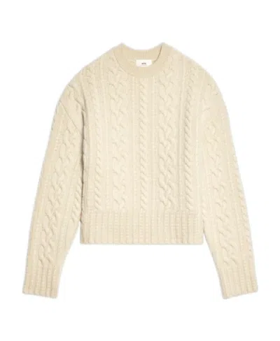 Ami Alexandre Mattiussi Cable-knit Crew-neck Jumper In Nude