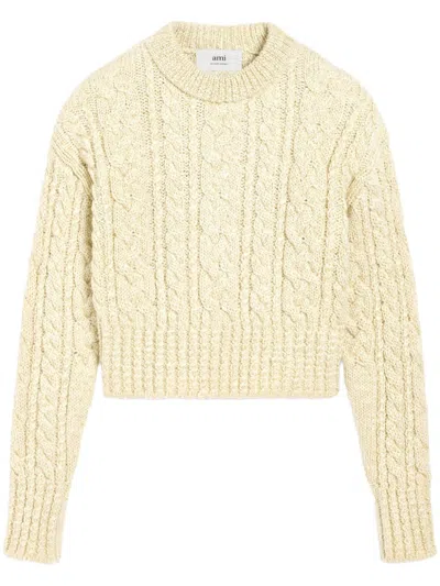Ami Alexandre Mattiussi Cable Knit Lurex Jumper In Off White