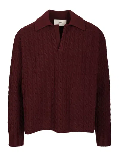 Ami Alexandre Mattiussi Ami Paris Cable Knit Polo In Animal Print