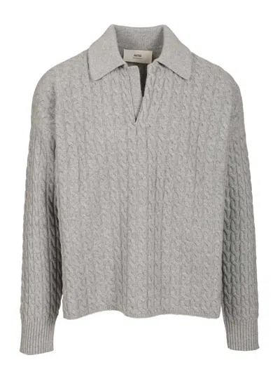 Ami Alexandre Mattiussi Cable-knit Polo Shirt Knitwear Grey