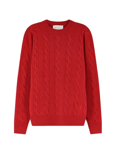 Ami Alexandre Mattiussi Cable Knit Sweater With Embroidered Logo Detail In Red