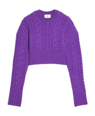 Ami Alexandre Mattiussi Cable-knit Virgin Wool Jumper In Purple