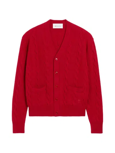 Ami Alexandre Mattiussi Cable Wool Cardigan In Red