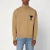 Ami Alexandre Mattiussi Wool Turtleneck Sweater With Ribbed Cuffs And Hem In Neutral