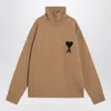 Ami Alexandre Mattiussi Camel Ami De Coeur Turtleneck Sweater In Brown