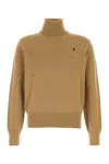 Ami Alexandre Mattiussi Cropped Merino Wool Turtleneck Sweater With Ribbed Details In Gold