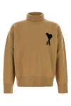 Ami Alexandre Mattiussi Wool Turtleneck Sweater With Ribbed Cuffs And Hem In Yellow