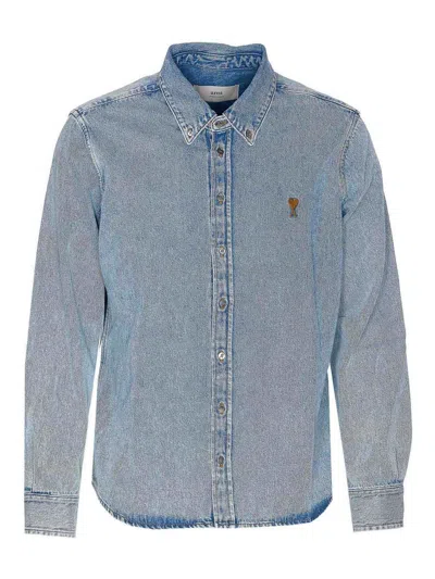 Ami Alexandre Mattiussi Denim Adc Denim Shirt Frontal Buttons Closure In Blue