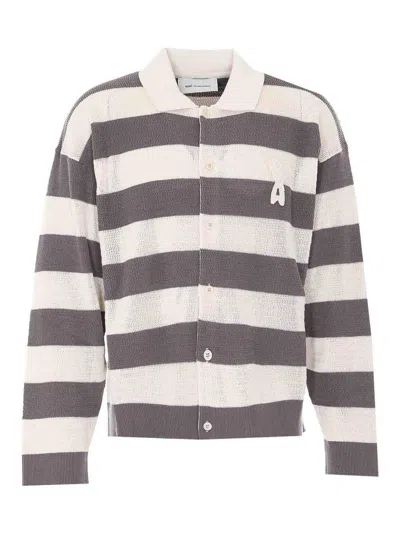 Ami Alexandre Mattiussi Beige Shirt Collar Cardigan In Gray