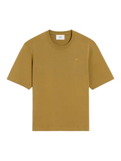 Ami Alexandre Mattiussi Mustard Cotton Tonal Ami De Coeur T-shirt Yellow In Havana