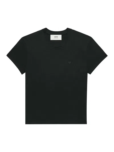 Ami Alexandre Mattiussi Ami Paris Ami De Coeur Logo Embroidered Crewneck T-shirt In Black