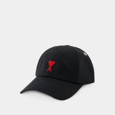 AMI ALEXANDRE MATTIUSSI CAP RED ADC EMBROIDERY - AMI PARIS - COTTON - BLACK