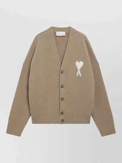 Ami Alexandre Mattiussi Ami Paris Beige Ami De Coeur Cardigan In Alpaca Blend In Neutral