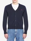 Ami Alexandre Mattiussi Ami Paris Men Blue Cardigan With V Neck And Adc Embroidery On The Front In Wool Blend Man In Blue
