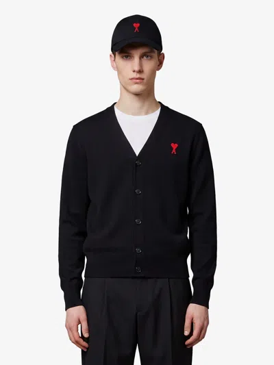 Ami Alexandre Mattiussi Cardigan Ami De Coeur In Lana In Black