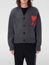 Ami Alexandre Mattiussi Ami De Coeur Heather Grey Wool Cardigan In Gray