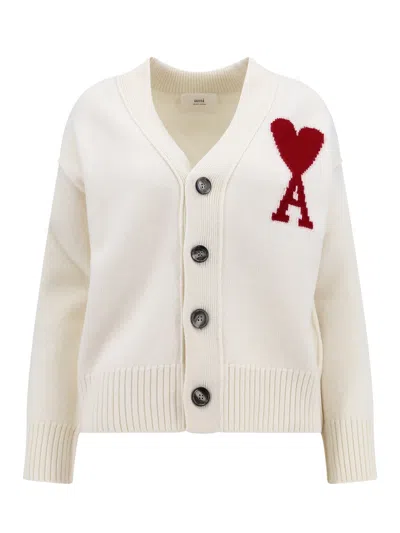 Ami Alexandre Mattiussi Ami Intarsia-knit V-neck Wool Cardigan In White