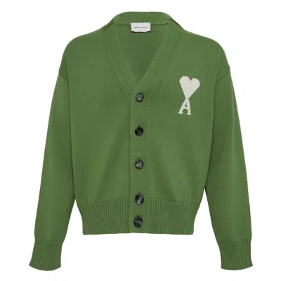 Ami Alexandre Mattiussi Cardigan With Contrasted Adc In Green