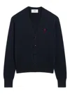 Ami Alexandre Mattiussi Ami Paris Men Blue Cardigan With V Neck And Adc Embroidery On The Front In Wool Blend Man In Blue