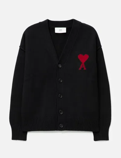 Ami Alexandre Mattiussi Cardigan With Contrasted Ami De Coeur In Black