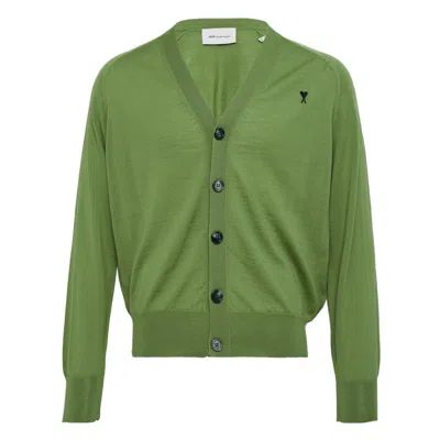 Ami Alexandre Mattiussi Cardigan With Contrasted Ami In Green