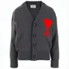 Ami Alexandre Mattiussi Cardigan With Deep V-neck And Signature Heart Emblem In Gray