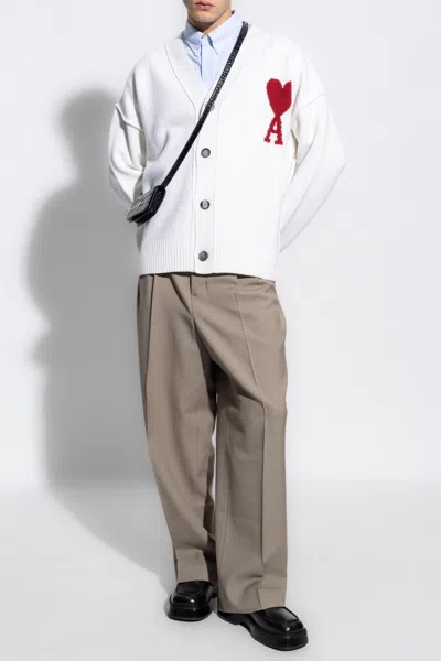 Ami Alexandre Mattiussi Cardigan With Logo In Cream