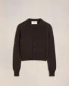 Ami Alexandre Mattiussi Paris De Coeur Logo Embroidered Knit Cardigan In Dark Coffee