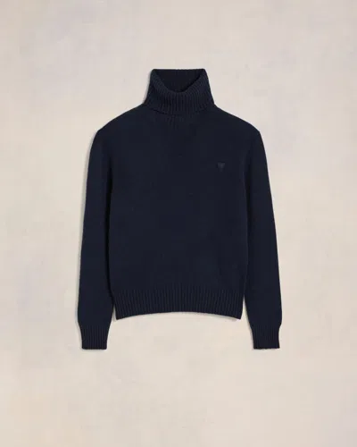 Ami Alexandre Mattiussi Cashmere Ami De Coeur Turtle Neck Sweater Blue In Navy Blue