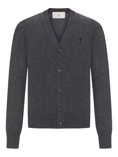 Ami Alexandre Mattiussi Ami Paris Men Ami De Coeur Cardigan In Gray