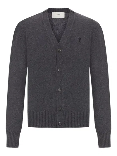 Ami Alexandre Mattiussi Ami Cashmere V-neck Cardigan In Gray