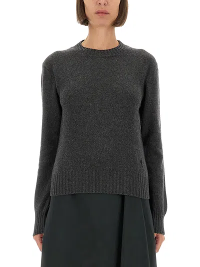 Ami Alexandre Mattiussi Black Cashmere Ami De Coeur Crewneck Sweater Grey In Gray