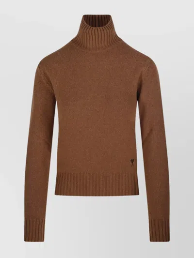 Ami Alexandre Mattiussi Cashmere Turtle Neck Sweater In Brown