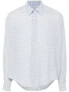 Ami Alexandre Mattiussi Viscose Shirt With Embroidered Checkered Pattern In Chalk Cashmere Blu