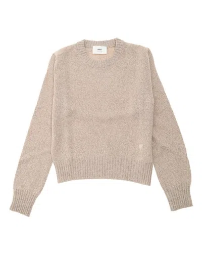 AMI ALEXANDRE MATTIUSSI CHAMPAGNE SWEATER WITH CLASSIC CREW NECKLINE