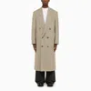 AMI ALEXANDRE MATTIUSSI MEN'S BEIGE WOOL DOUBLE-BREASTED JACKET WITH HERRINGBONE PATTERN AND WIDE LAPELS