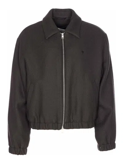 AMI ALEXANDRE MATTIUSSI GREY JACKET FRONTAL ZIP CLSOURE