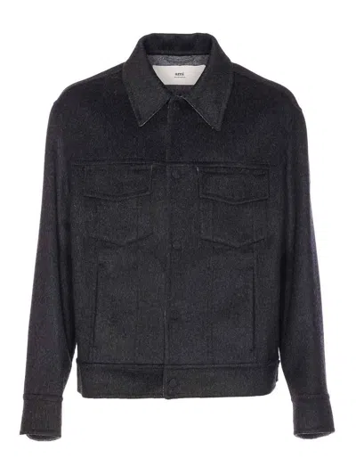 Ami Alexandre Mattiussi Dark Grey Jacket Frontal Buttons Closure In Gray