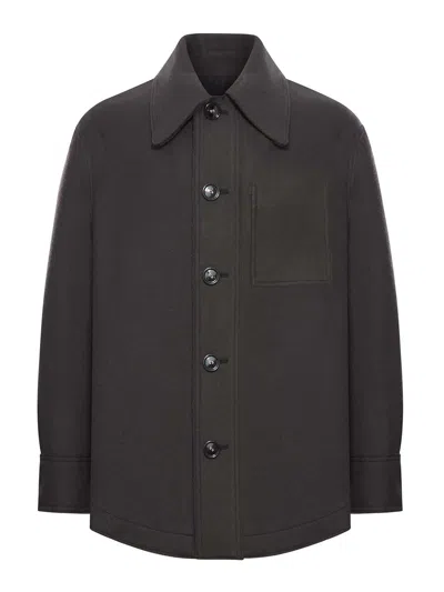 Ami Alexandre Mattiussi Wool Gabardine Overshirt In Gray