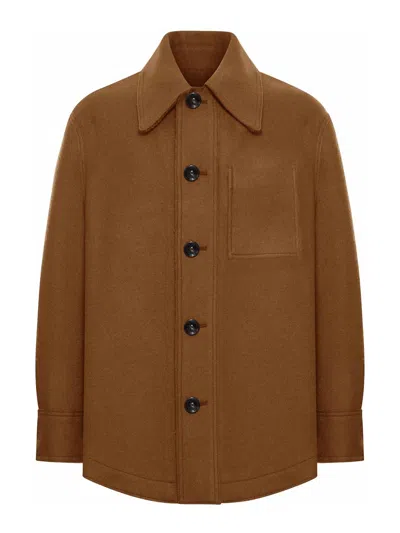 Ami Alexandre Mattiussi Wool Gabardine Overshirt In Brown