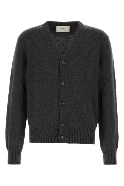 AMI ALEXANDRE MATTIUSSI CHARCOAL CASHMERE BLEND CARDIGAN